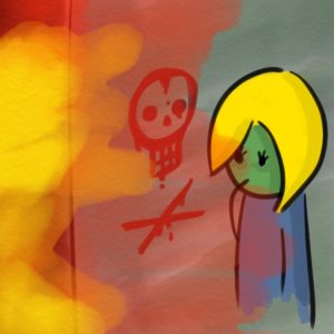 Erika steht vor einer Feuerfalle und überlegt, wie sie da durchkommen soll